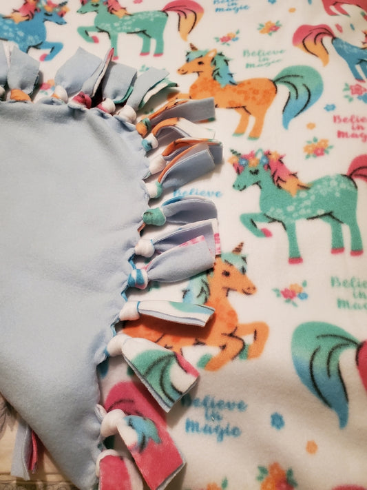 Unicorn Fleece Tie Blanket