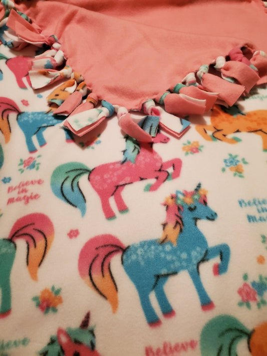 Unicorn Fleece Tie Blanket