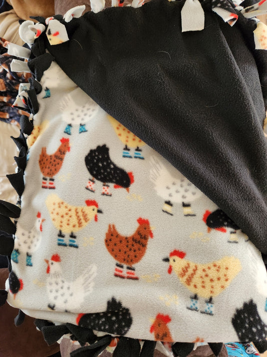 Chicken Fleece Tie Blanket